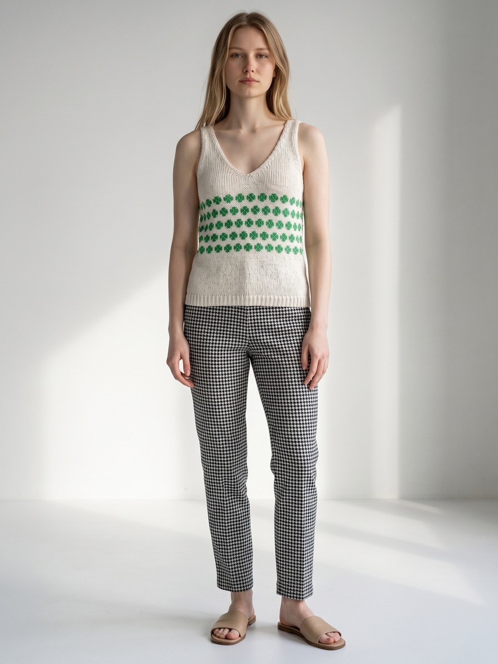 moon & madison Knit Tank with Green Clovers